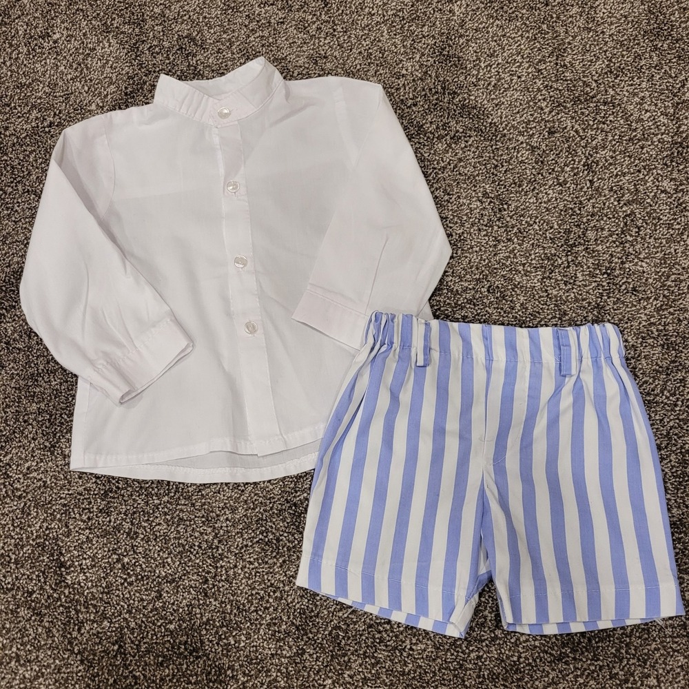 C. Babyferr Sevilla Boys White Shirt Blue Striped Shorts Set Size T/2 Spain